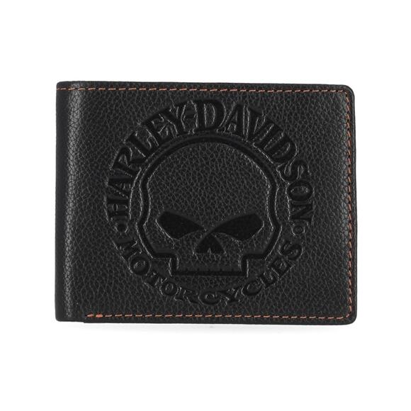 Leather Skull Passcase Wallet, Harley-Davidson Men's Classic Pebble MWM005 - Picture 1 of 3